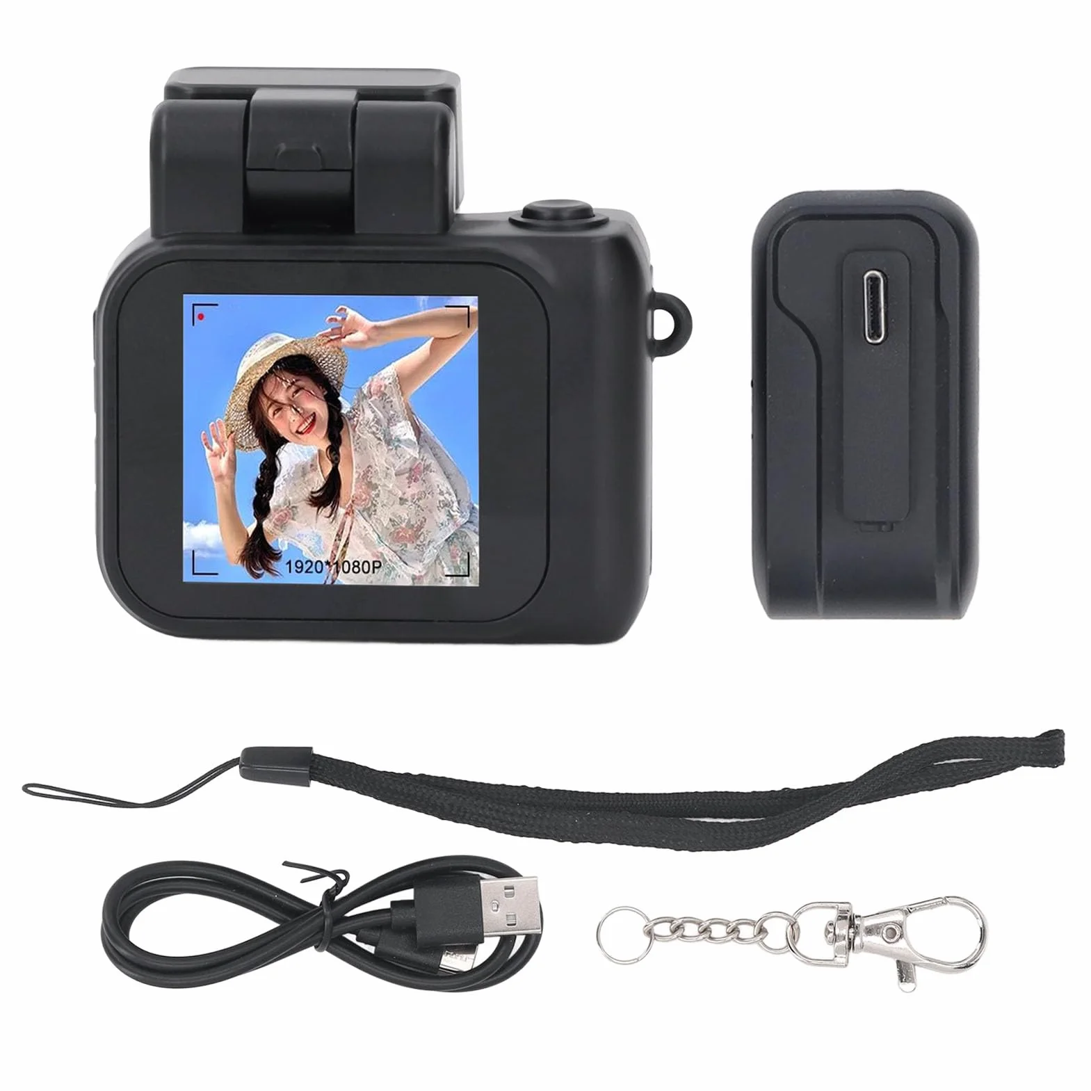 Mikrokamera Cyfrowa CCD, 2MP 1080P Minikamera Cyfrowa Rozdzielczość 3760x2128, 160° Szeroki Kąt, Kompaktowa Przenośna Kamera na Klucze (128G Mała karta pamięci)