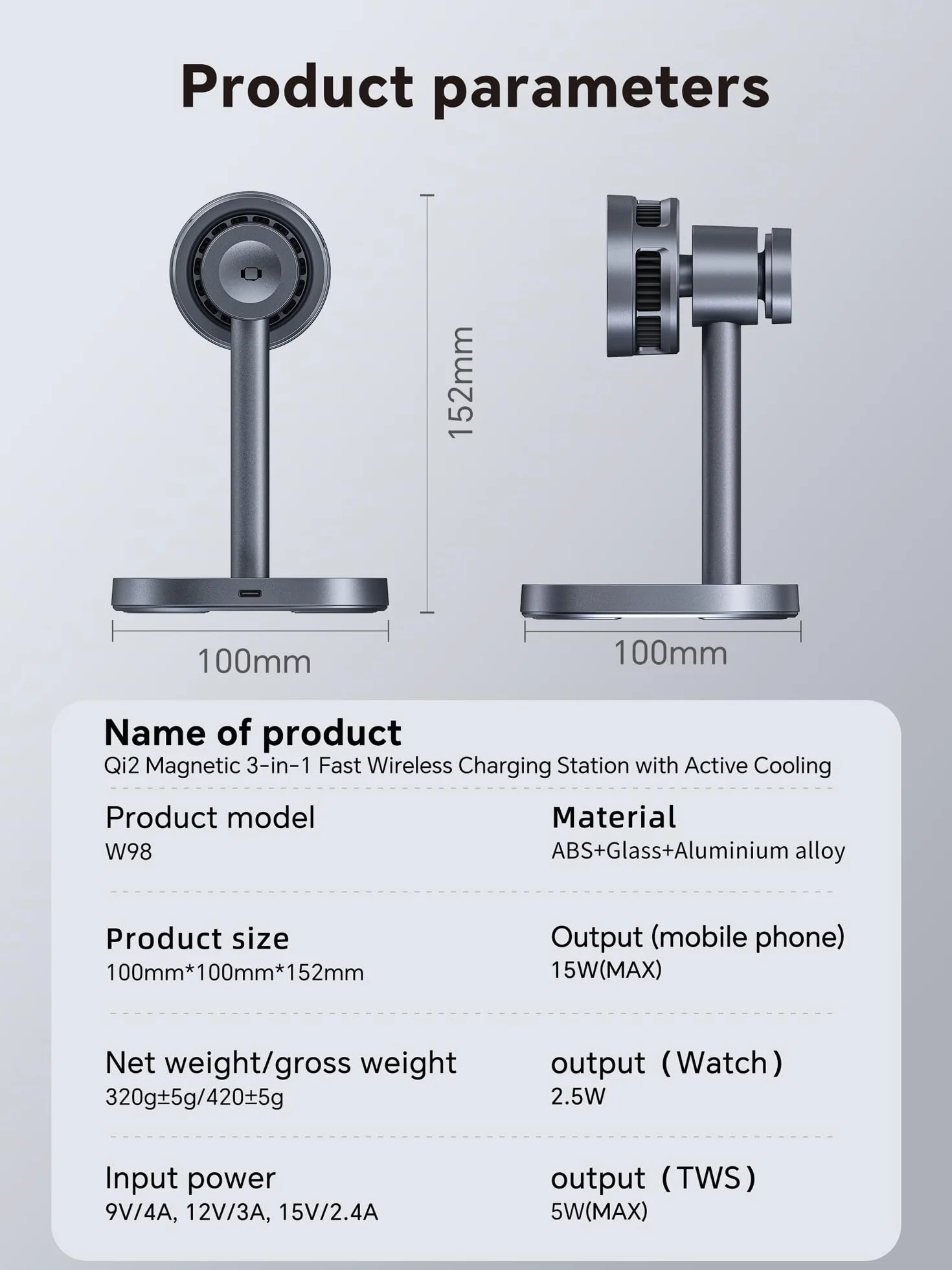 Stacja Ładująca 3 w 1 Qi2 z Chłodzeniem TEC, 15W Magnetyczna Ładowarka Bezprzewodowa kompatybilna z MagSafe do iPhone 17/16/15/14/13 Pro Max, Składana Indukcyjna Stacja do iWatch, AirPods - Czarna