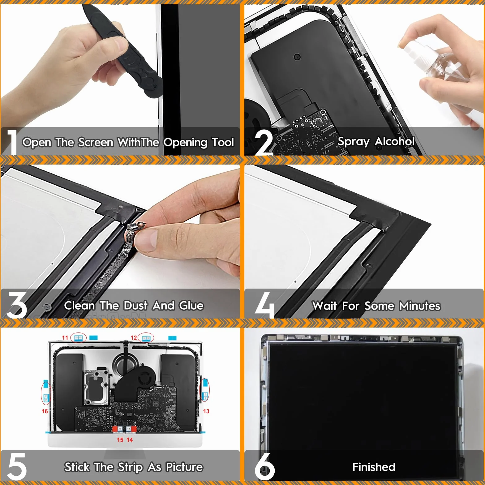 Ekran LCD, paski samoprzylepne, taśma zastępcza, profesjonalny zestaw naprawczy kompatybilny z iMac 27" A1419 Retiona 2012-2015 (z narzędziem do otwierania)