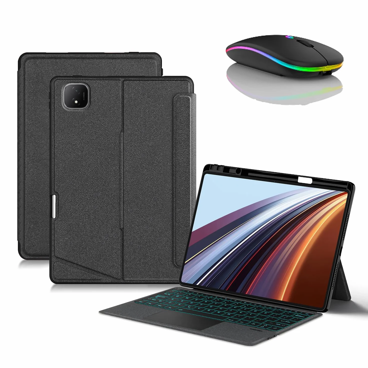 Etui z klawiaturą do Honor Pad X8 11 cali, Odłączana Podświetlenie Klawiatura Bezprzewodowa z Uchwytem Na Ołówek, Cienka Obudowa Folio z Myszą Bluetooth