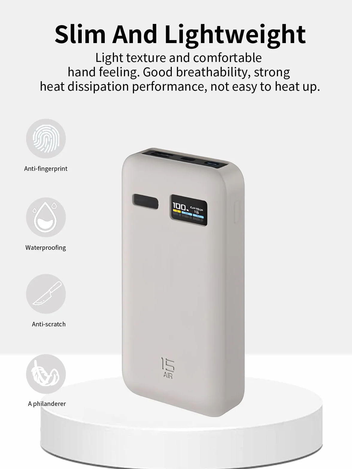 Do CUKTECH 15 Air Charger Power Bank 100W 15000mAh Silikonowa obudowa - odporna na zarysowania, uderzenia i kurz, przenośna, smukła (szary)