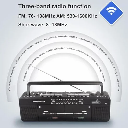 Przenośny odtwarzacz taśmowy z radiem AM/FM i obsługą MP3/USB – nagrywanie i transkrypcja jednym kliknięciem dla entuzjastów muzyki i audio