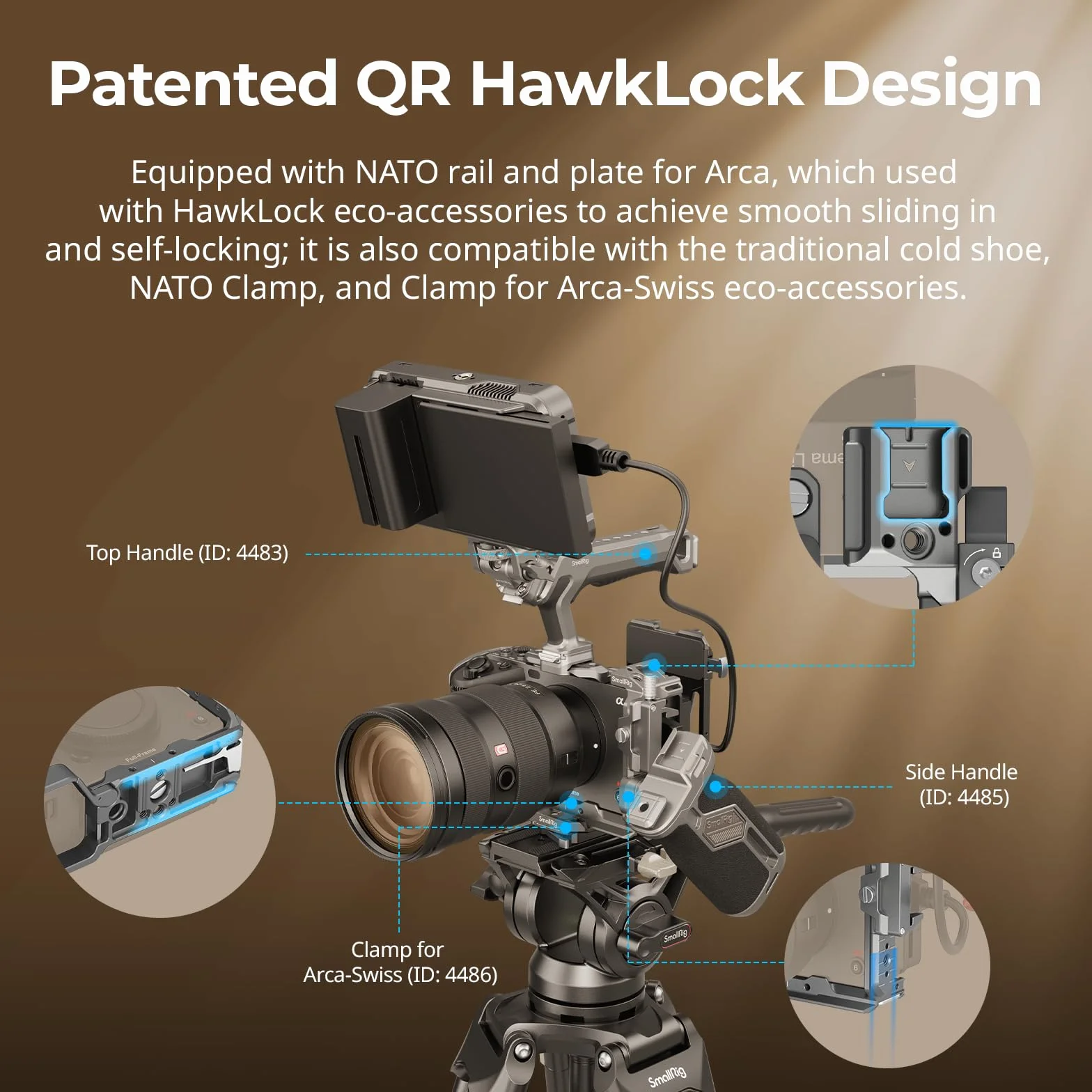 SMALLRIG FX3 / FX30 HawkLock Quick Release Camera Cage Kit dla Sony z Uchwytem na Kabel, Wbudowanym Uchwytem QR Cold Shoe NATO Rail/QR Plate dla Arca, Kompatybilny z Oryginalną Rękojeścią XLR - 4770