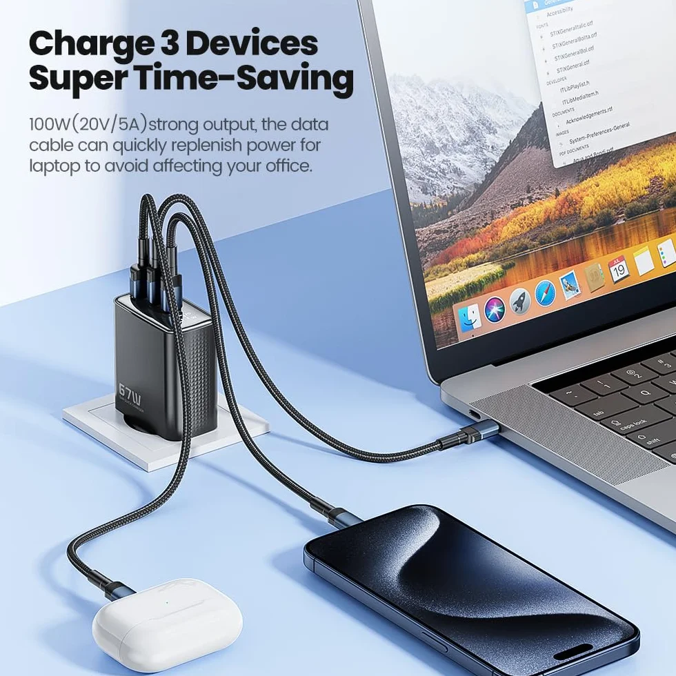 Toocki 67W Ładowarka z Wyświetlaczem Cyfrowym, 3 Porty (2x USB-C + 1x USB-A), Technologia GaN+, Kompatybilna z iPhone 17, Galaxy S25, MacBook Air