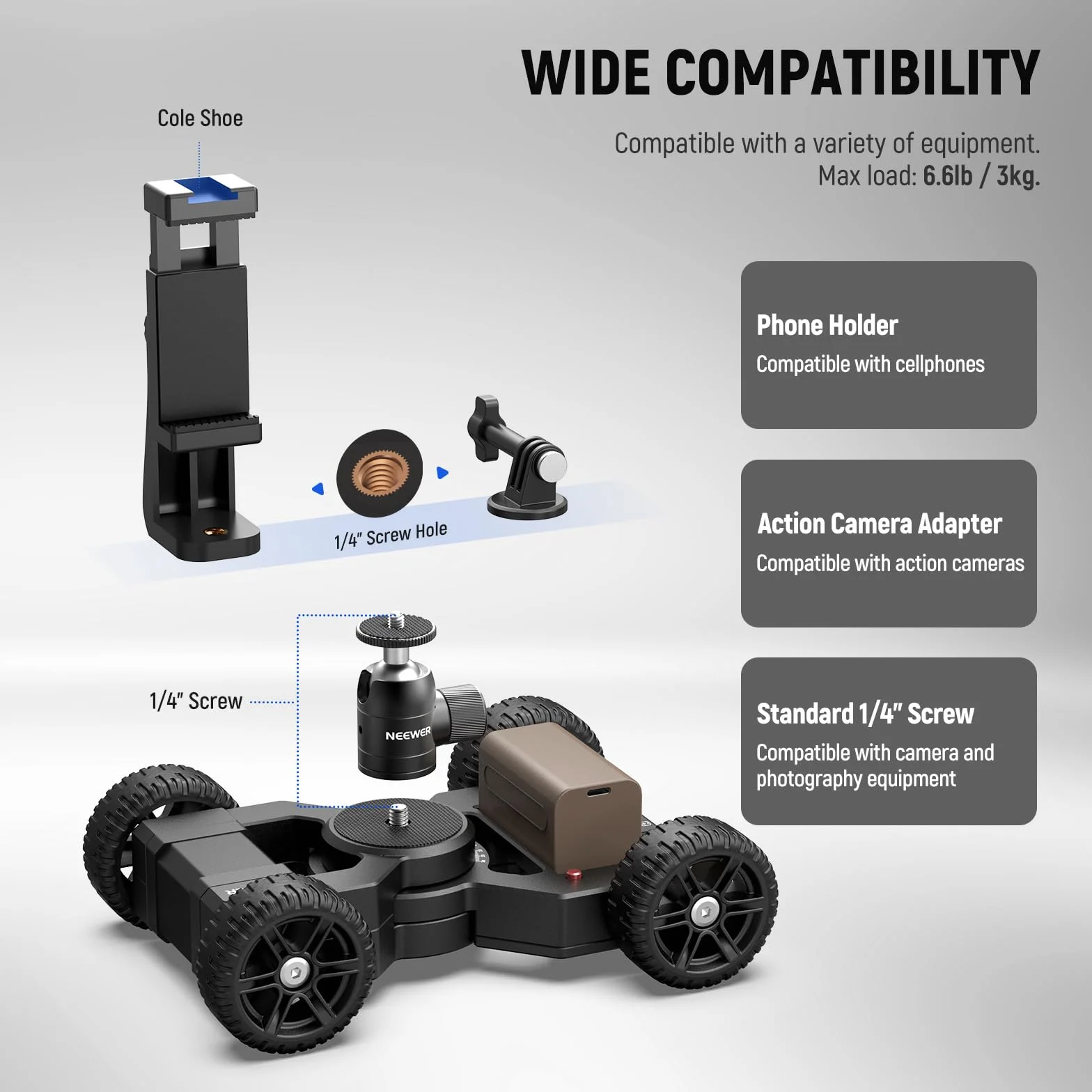 Neewer DL400 ulepszony zmotoryzowany suwak Dolly ze sterowaniem aplikacją, bardzo cichy, mocny podwójny silnik, czas pracy 5H, kompatybilny z GoPro Android Samsung, smartfonem, lustrzanką cyfrową