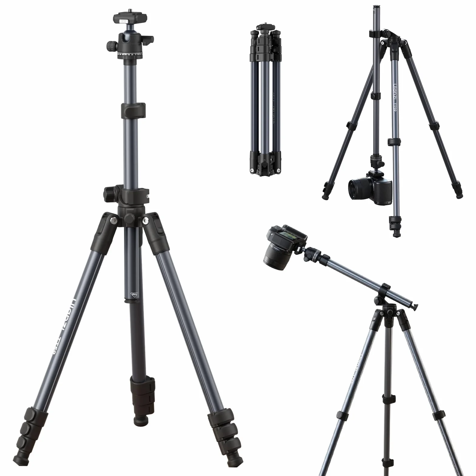 ULANZI TT59 Poziomy statyw fotograficzny, składany profesjonalny statyw do aparatu 175 cm z panoramiczną głowicą kulową Uka Quick Release do aparatu bezlusterkowego/DSLR/telefonu/kamery i wszystkich