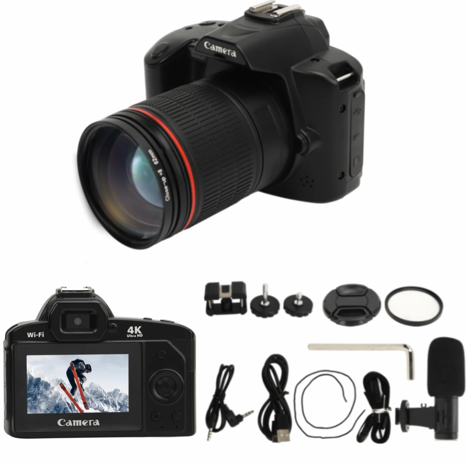 Cyfrowe Aparaty do Fotografii, 4K 64MP Vlogging Camera, 16-krotny Zoom Cyfrowy Student Kompaktowy Aparat 120° Szeroki Kąt z 3-calowym Kolorowym Wyświetlaczem IPS, Fill Light