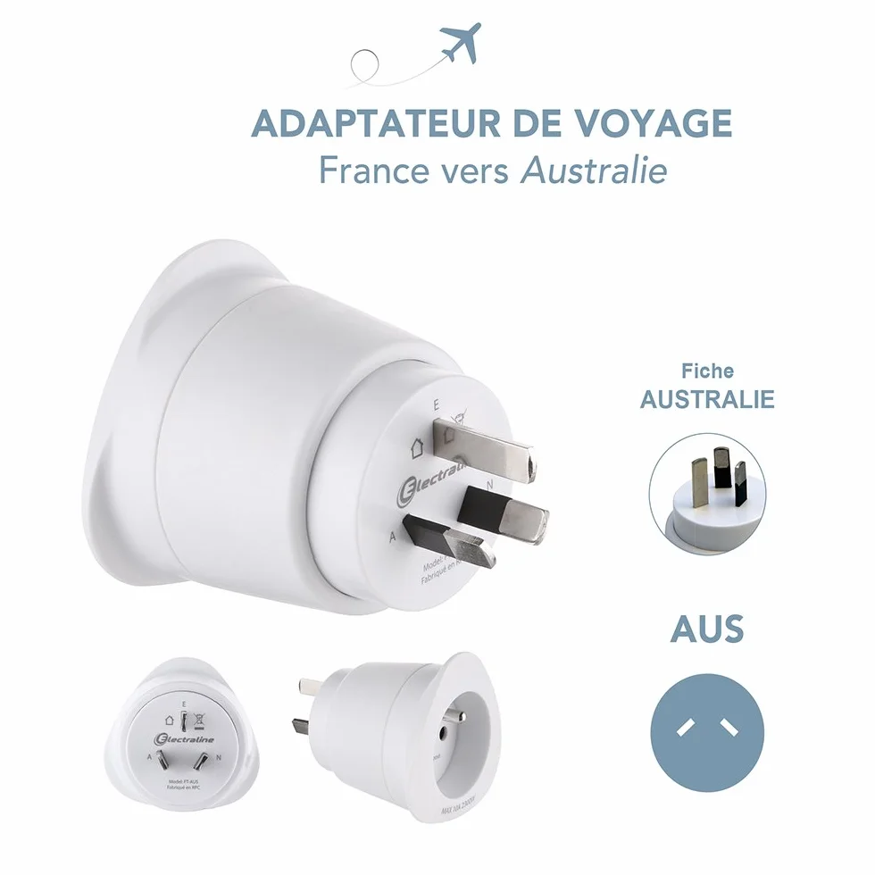 Electraline adapter podróżny Francja Europa Australia Chiny 2-biegunowy biały