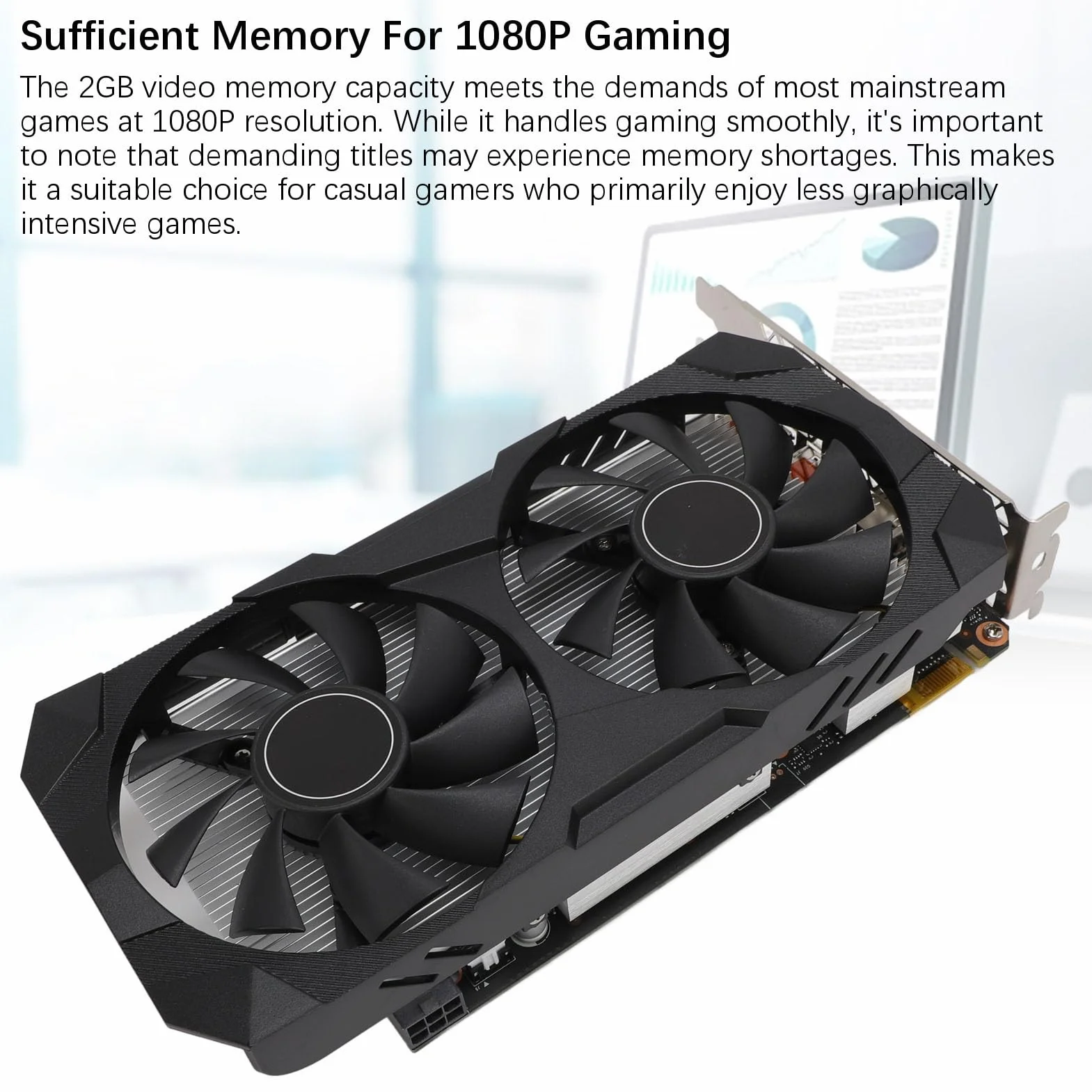 Karta graficzna do gier, wysoka wydajność, 1367 MHz, 7000 MHz, pamięć, 2 GB DDR5, 128 bitów, PCI Express 3.0 do gier komputerowych, ulepszony system chłodzenia, wyjście na wiele ekranów