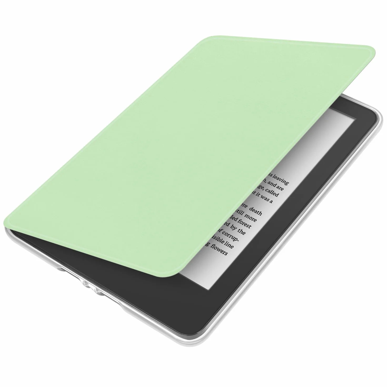 Etui na Kindle 15.2 cm 2024 i 2022 (11. generacji) z naklejkami, pokrowiec z PU + przezroczysty twardy tył TPU z paskiem na rękę, automatyczne uśpienia/budzenie (matcha-green)
