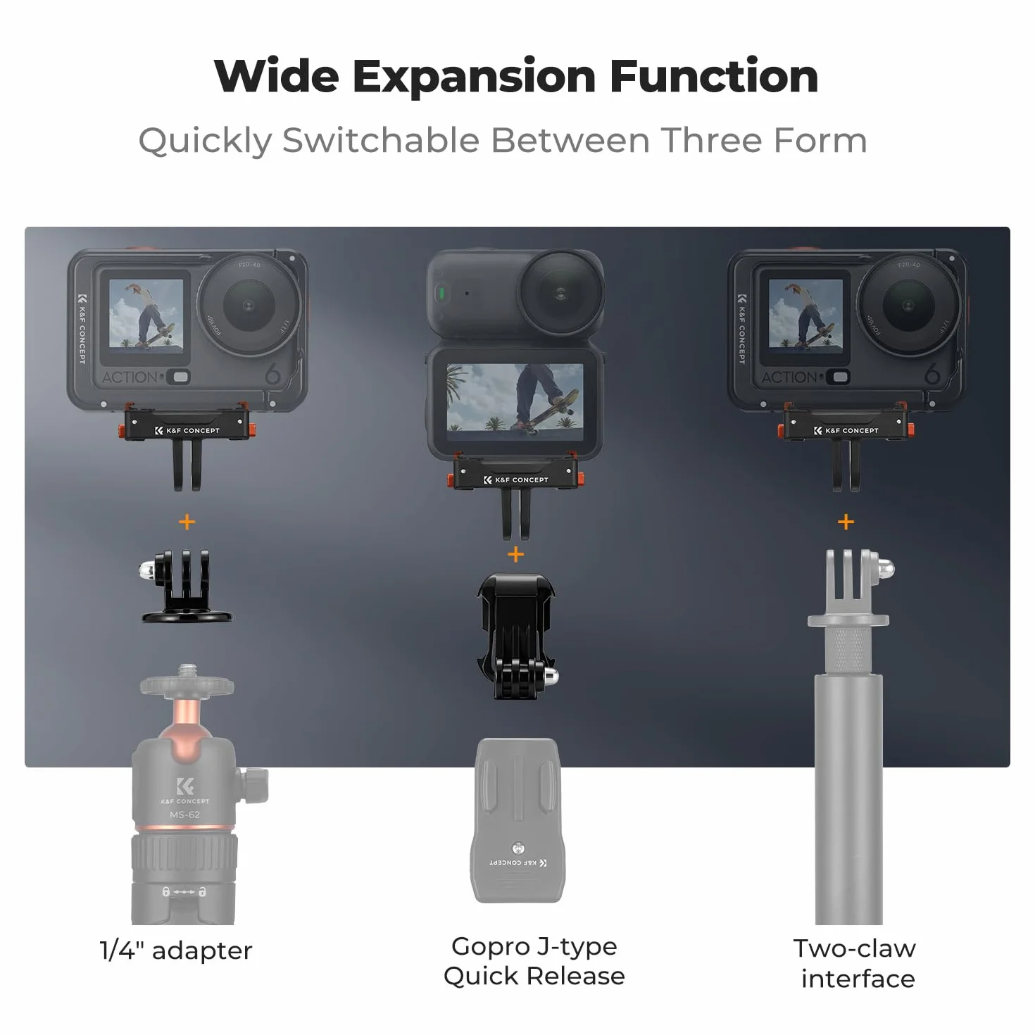 K&F CONCEPT Magnetyczny adapter szybkiego montażu do DJI Osmo Nano/Action 6, adapter przedłużający, magnetyczny uchwyt z blokadą do statywu, kija do selfie, akcesorium do kamery sportowej (1 sztuka)