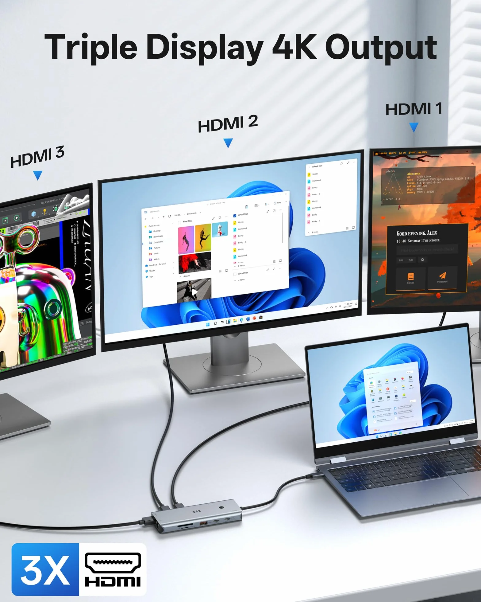 Stacja dokująca USB C 3 HDMI, Selore stacja dokująca 13 w 1, 3 monitory z potrójnym HDMI, 10 Gb/s, USB A/C 3.1, ładowanie PD 100 W, Gigabit Ethernet, czytnik kart SD/microSD do laptopów Dell/HP/Lenovo