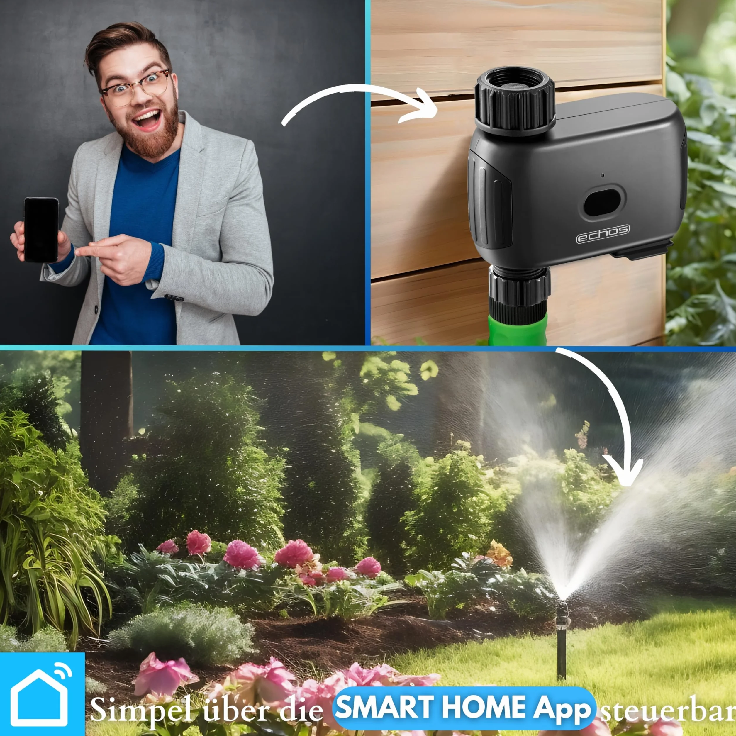 Echos Komputer do nawadniania z Bluetooth, system nawadniania Alexa, Google Assistant, zegar czasowy do ogrodu, automatyczne nawadnianie, zegar do nawadniania ogrodu, wodomierz czasowy