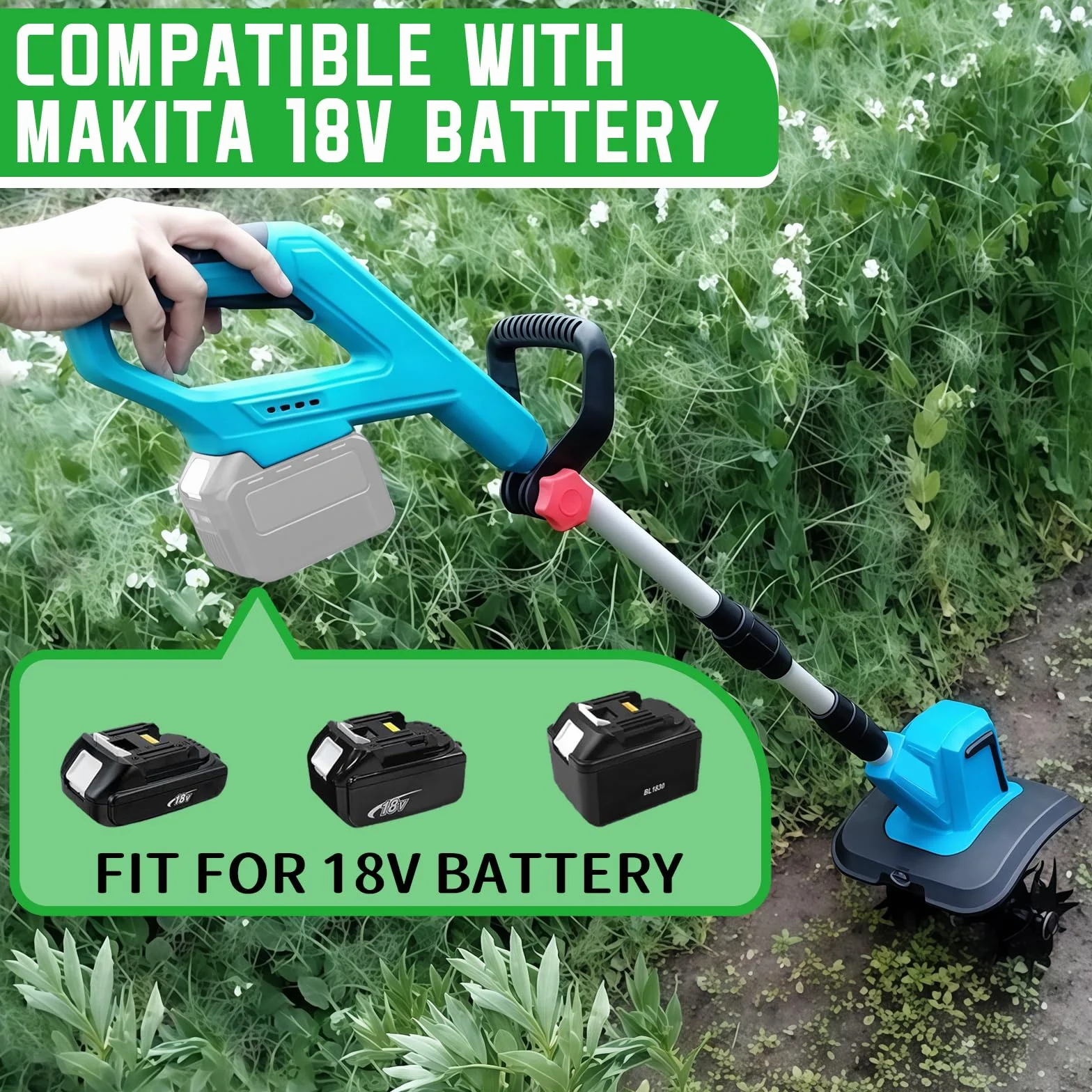 Akumulatorowa siekacz gruntowa i kultywator kompatybilny z akumulatorem Makita 18 V, siekaczem elektrycznym, 550 W, 360 obr./min, szerokość robocza 20 cm, głębokość robocza 15 cm, głębokość frezowania