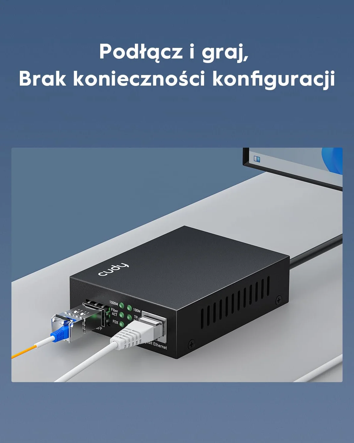 Cudy MC220 konwerter mediów Gigabit Ethernet, 10/100/1000 Mbps Gigabit Ethernet RJ45-do SFP do Gigabit, obsługa modułu 1000BASE-SX/LH-SFP-Mini-GBIC, modem z włókna szklanego