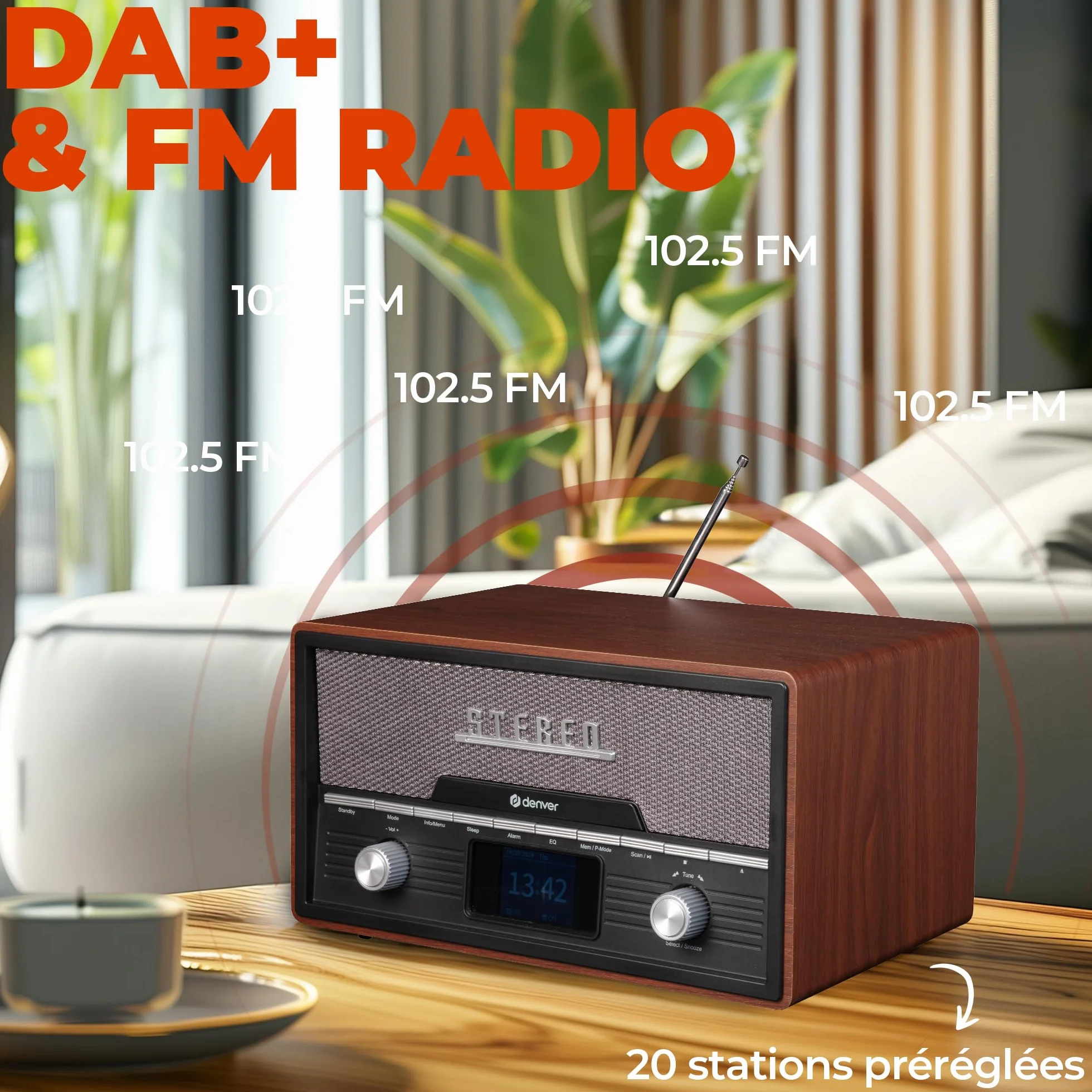 DENVER MDA-525DW - Audiosystem - 2 x 50 Watt - dunkles Holz (111161100150)