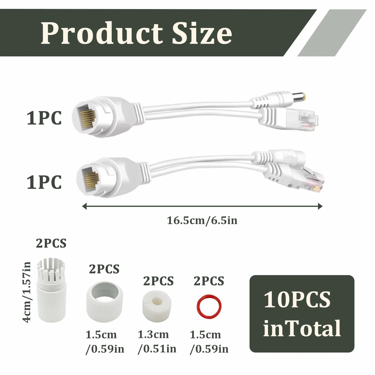 Pasywny zestaw wtryskiwaczy PoE 12V, rozgałęźniki RJ45 wodoodporne 1 para złącze Ethernet DC do kamery IP