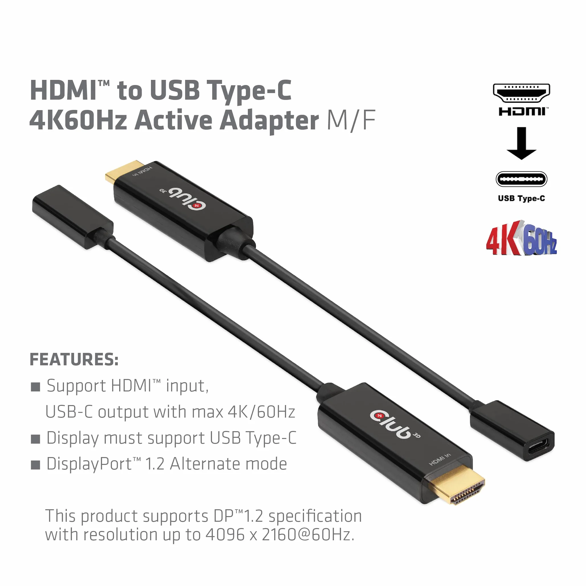 CLUB3D Aktywny adapter HDMI na USB typu C 4K60 Hz St/B