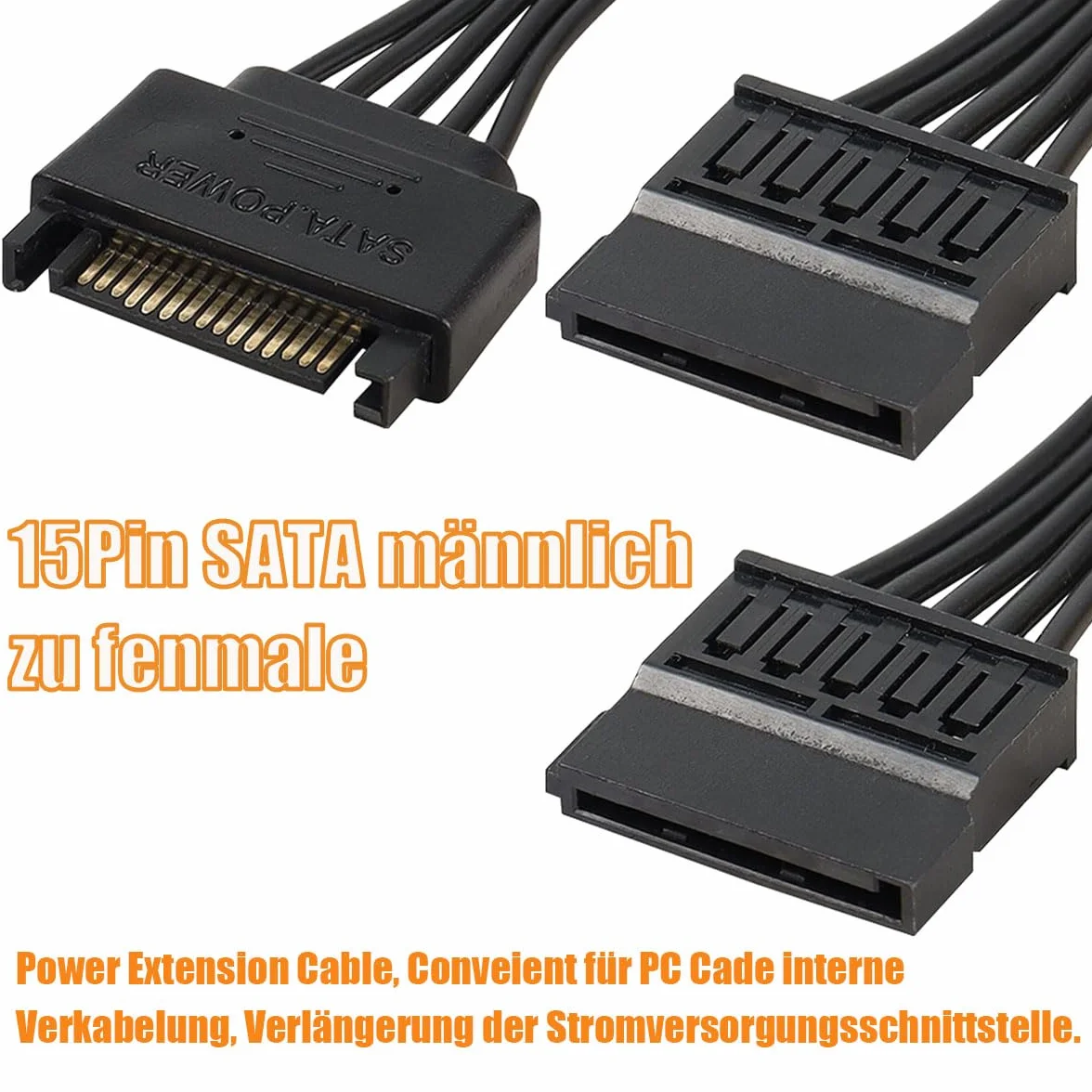 GERUI 2 sztuki 15 pin SATA Power Y rozdzielacz kabel, męski na żeński - 31 cm, czarny