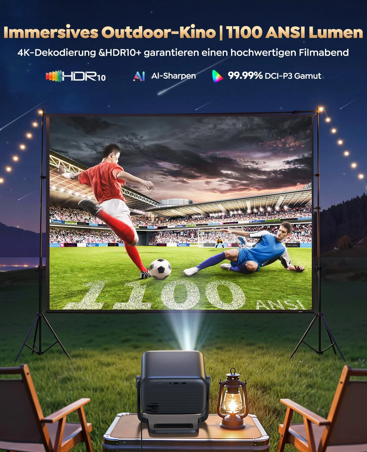 Smart Beamer【Google TV i głośnik 30 W】Projektor kina domowego 4K obsługuje autofokus/korekcję trapezową 6D, HDR10, WiFi Bluetooth Full HD 1080p LED projektor, podstawa obrotowa 360°, projektor