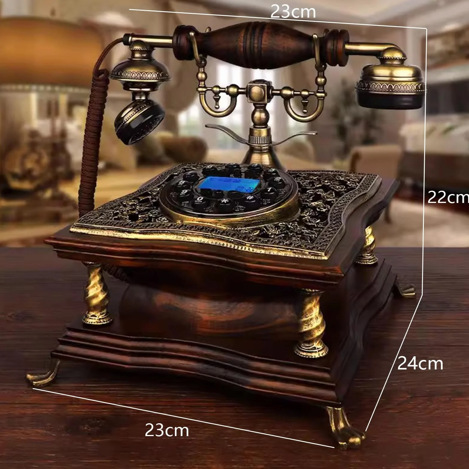 Telefon stacjonarny przewodowy Telefon z przyciskiem Telefon dekoracyjny w stylu vintage z identyfikacją dzwoniącego Ponowne wybieranie numeru Sprawdź zestaw głośnomówiący