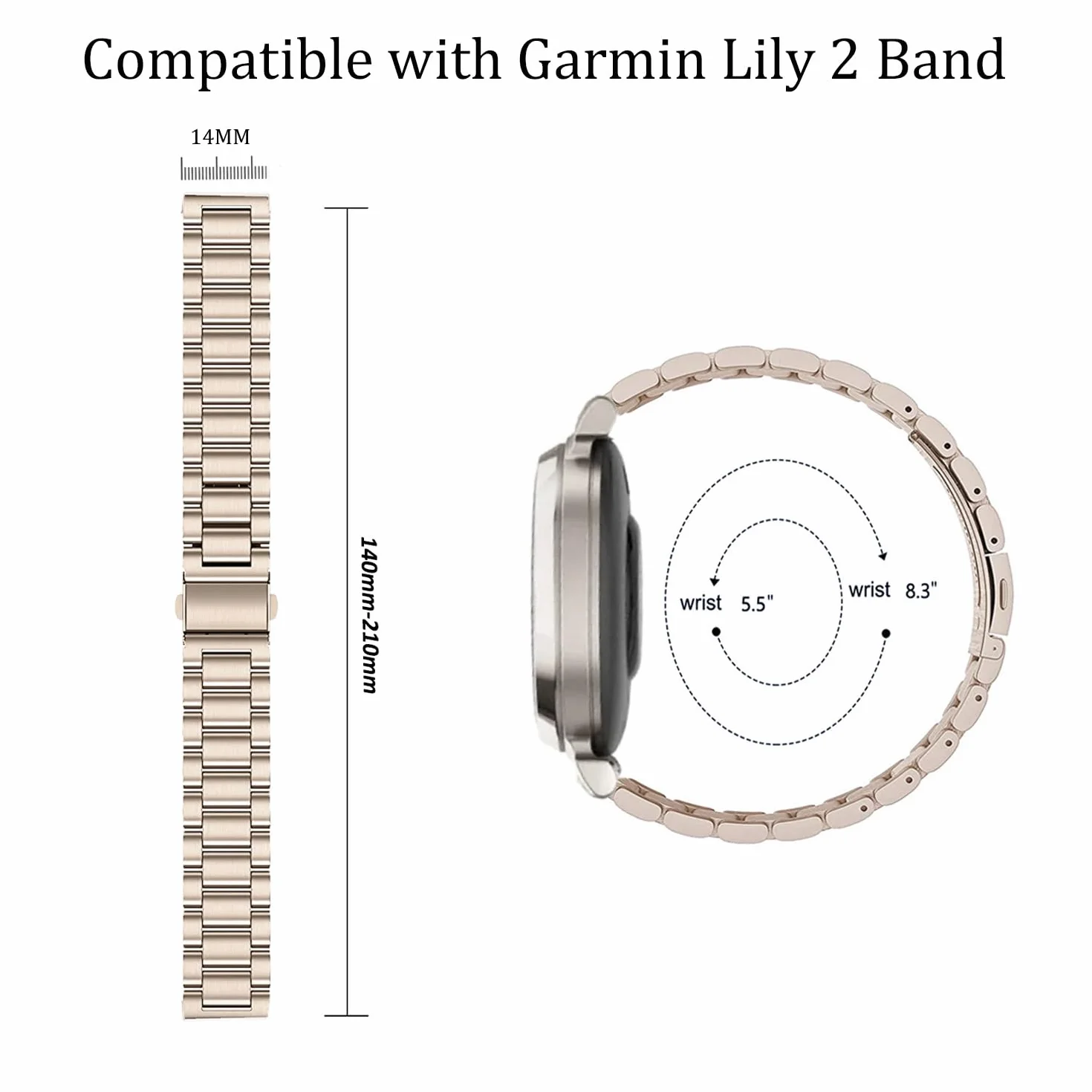 Issinlky Metalowa pasek do Garmin Lily 2, 14MM pasek ze stali nierdzewnej do Garmin Lily 2 Damen