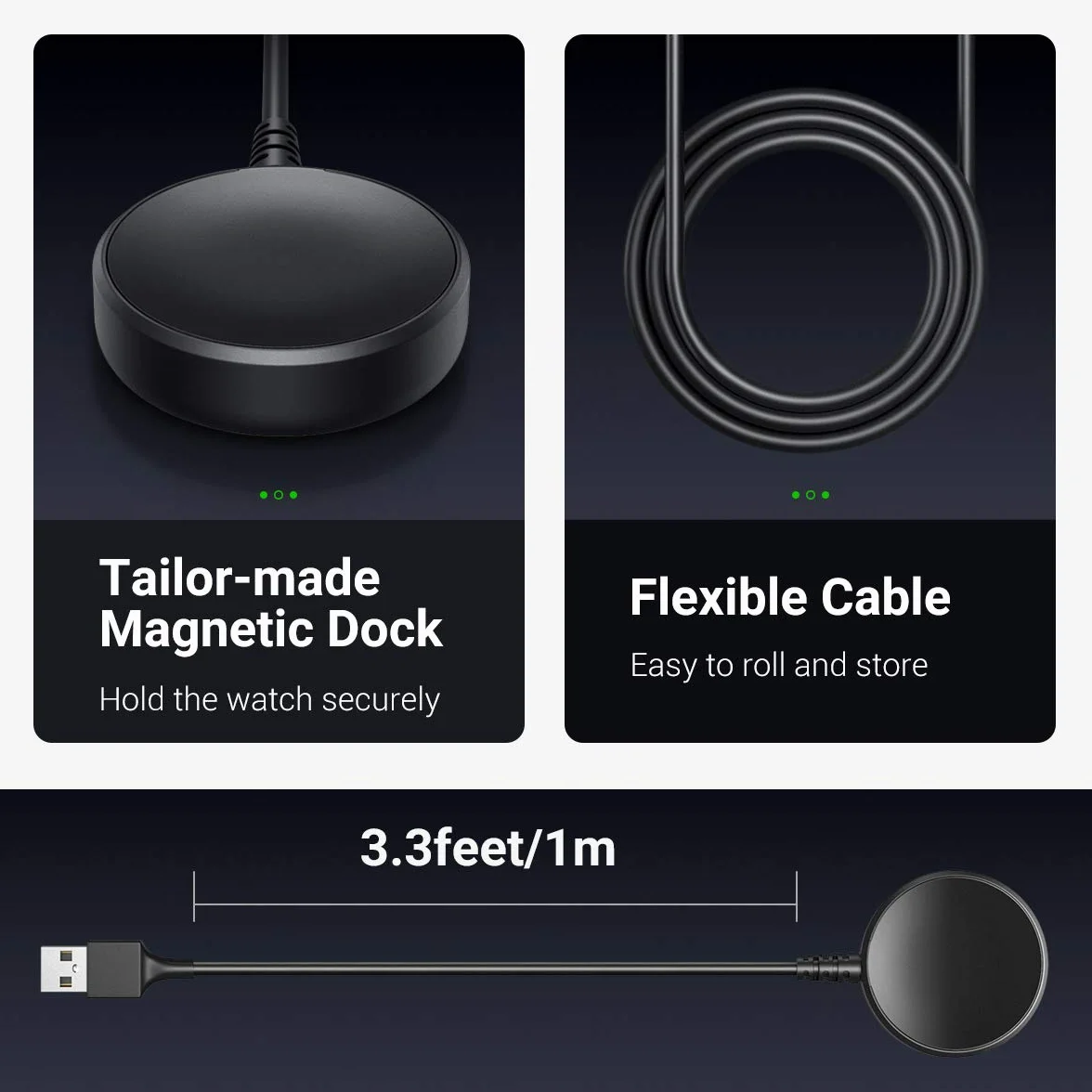 MoKo Ładowarka kompatybilna z Samsung Galaxy Watch Ultra/Watch 7/Watch FE/Watch 6/6 Classic/Watch 5/5 Pro/4/4 Classic/3/Watch Active 2/1, magnetyczna stacja dokująca do ładowania z kablem USB 1M, B