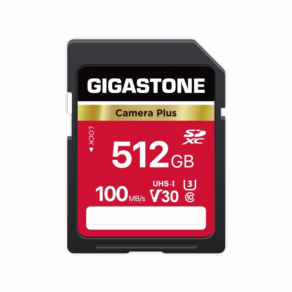 Gigastone Karta SD 512 GB, Camera Plus, V30 SDXC karta pamięci High Speed UHD Video kompatybilna z aparatem cyfrowym Canon Nikon Sony Pentax Kodak Olympus Panasonic, z 1 mini etui