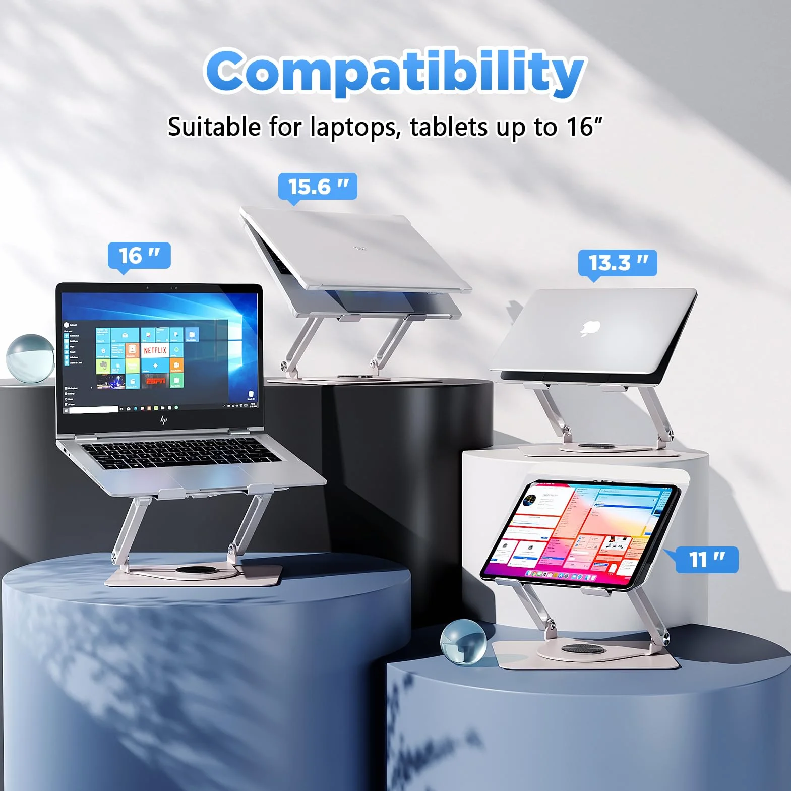 ICARE Stojak na Laptopa z Magnetyczną Chłodnicą do Laptopa RGB, Obracany o 360°, Nośność 10 kg i Cichy 18 dB, Uchwyt do Laptopów i Tabletów do 16"