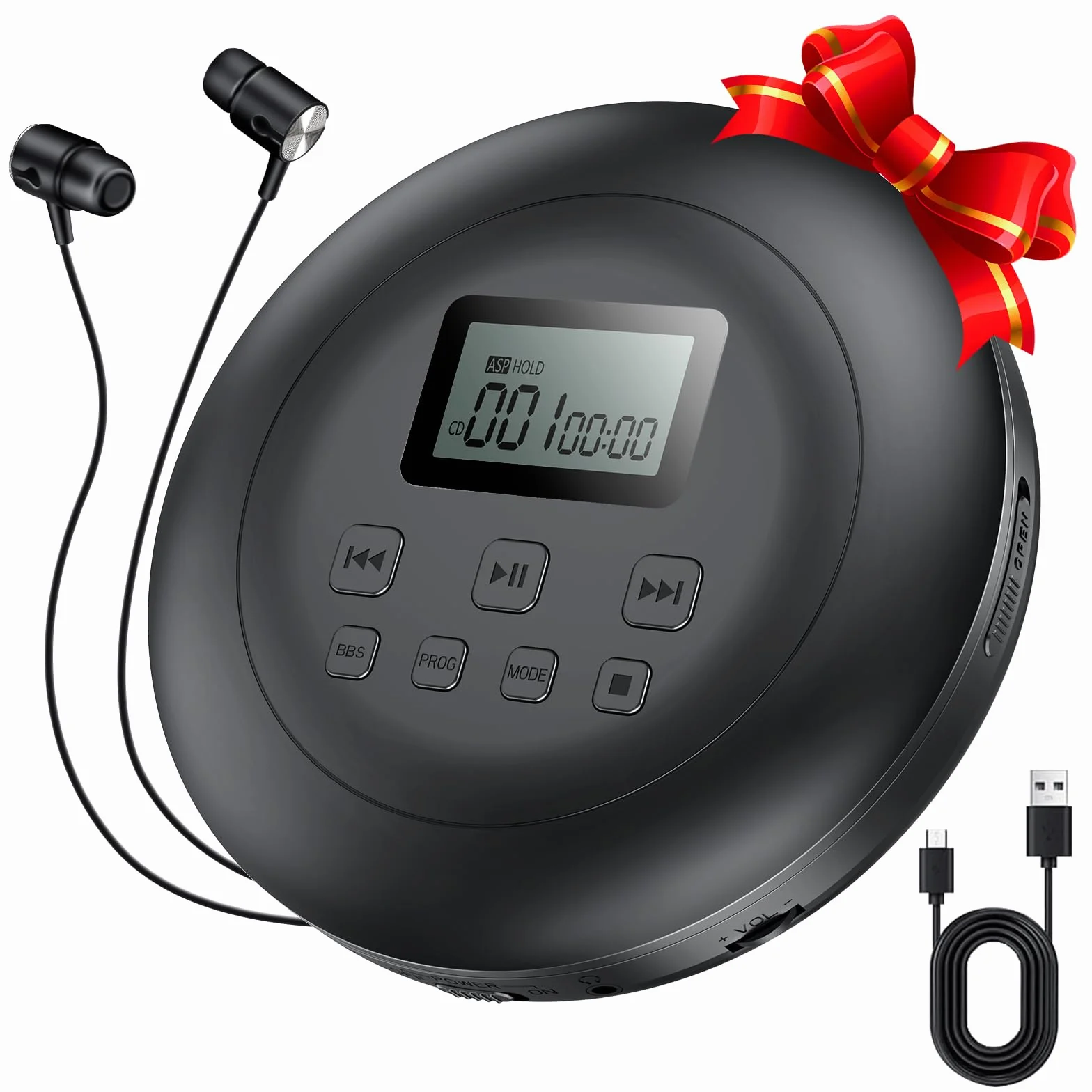 Gueray Przenośny odtwarzacz CD, osobisty odtwarzacz CD ze słuchawkami, wyświetlacz LCD, ochrona HiFi, klasyczny odtwarzacz CD, odtwarzacz CD do samochodu, domu
