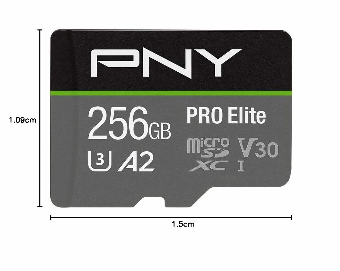 PNY PRO Elite 256GB microSDXC Memory Card + SD Adaptor, Class 10 UHS-I, U3, A2 App Performance, V30 for 4K Video, Read speed up to 100MB/s