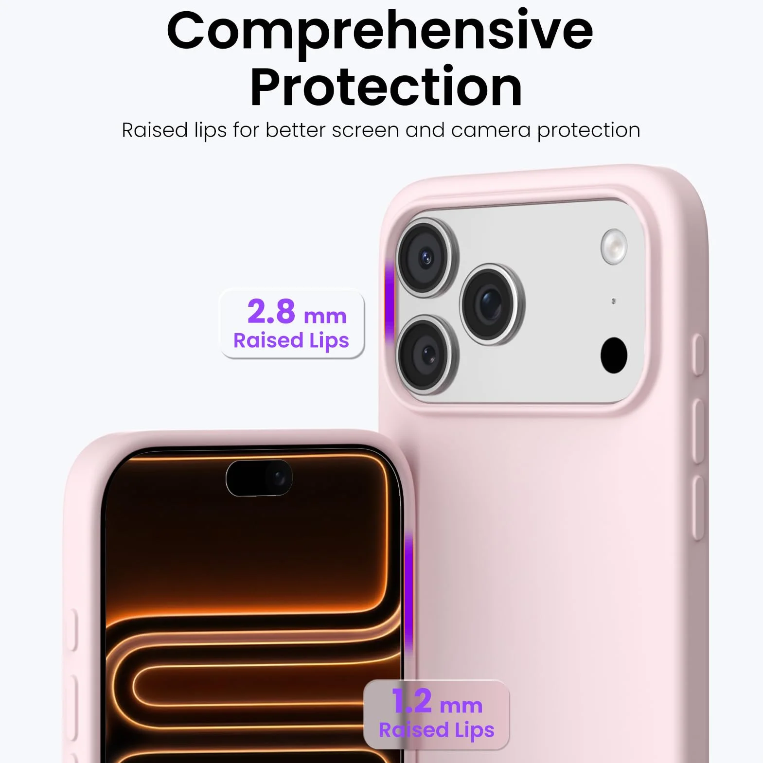 ORNARTO Etui kompatybilne z iPhone'a 17 Pro Max 6.9", smukłe, płynne silikonowe, 3 warstwy, w pełni pokryte, miękkie żelowe gumowe etui na telefon 17 Pro Max 6.9" - kredowo różowy