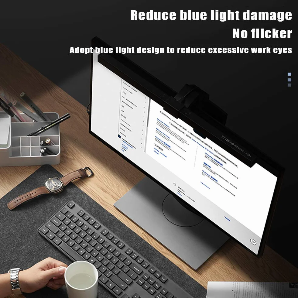 Regulowana listwa świetlna do monitora komputerowego, czytanie e-booków LED lampa zadaniowa zasilana USB lampa do ekranu dla oczu asymetryczna lampa 75° kąt świecenia bez migotania unikać wizualnego zmęczenia, do wszystkich komputerów