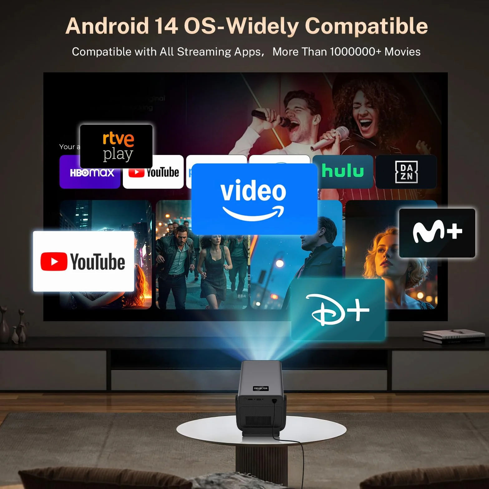 [Natywny 1080P/2000 ANSI/Asystent głosowy AI] Inteligentny projektor z systemem Android 14 OS, obsługa 4K, projektor X7 z dźwiękiem Hi-Res Audio, automatycznym fokusem AI i korekcją trapezu/Wi-Fi 6 i