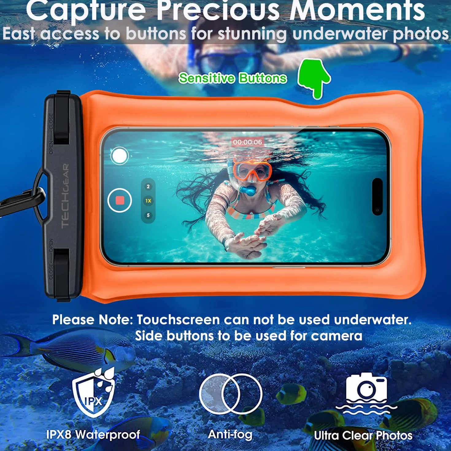 TECHGEAR Wodoodporne etui na telefon IPX8 pływające z smyczą kompatybilne iPhone 16e 16 15 14 13 12 Samsung Galaxy S25 S24 S23 Ultra A16