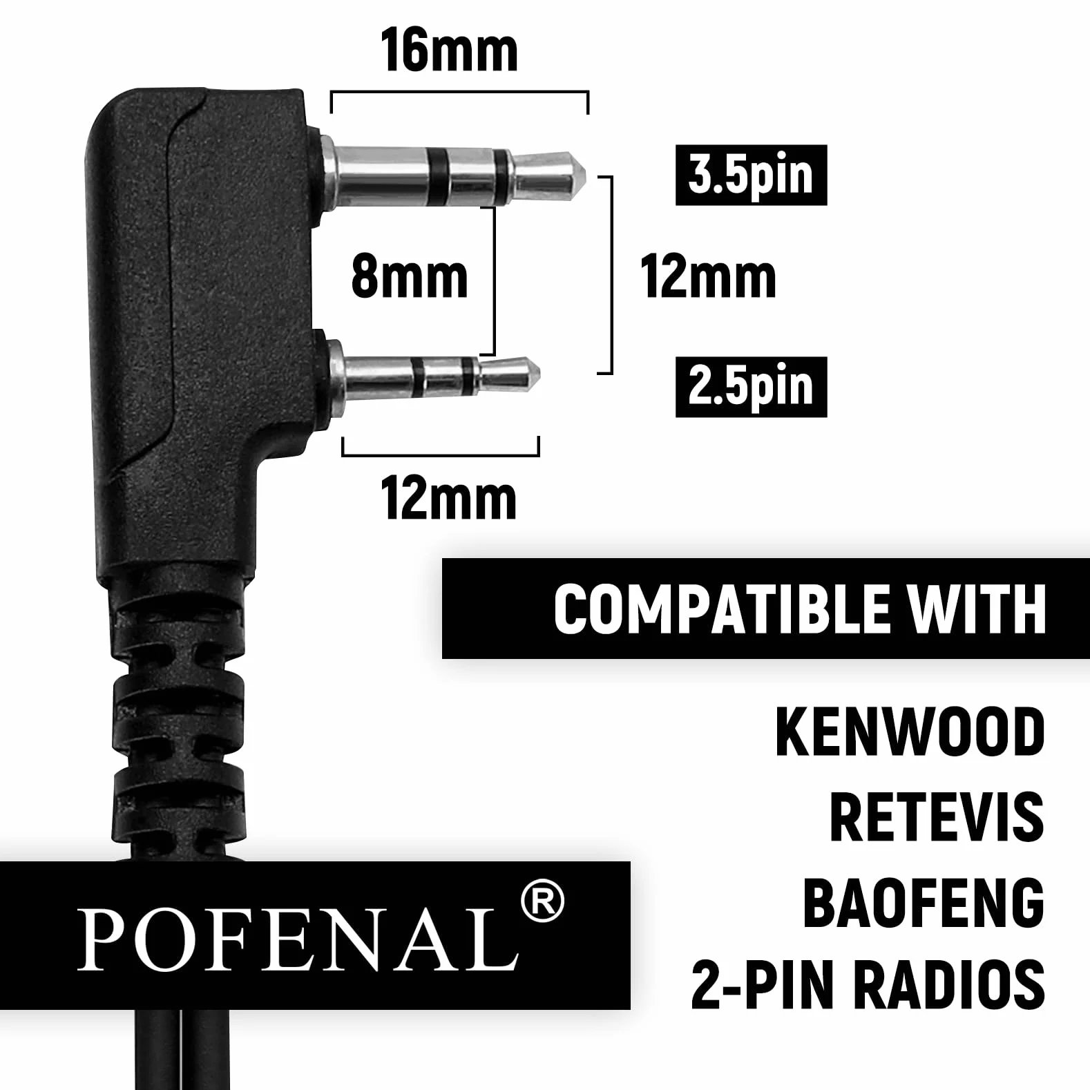 Słuchawki Walkie Talkie z mikrofonem, bezpieczne dopasowanie do radiotelefonów Retevis RT22/RT68/RT21/H-777/RT86, kompatybilna z radiotelefonami Baofeng UV-5R/888S/Kenwood, 2-pinowa słuchawka