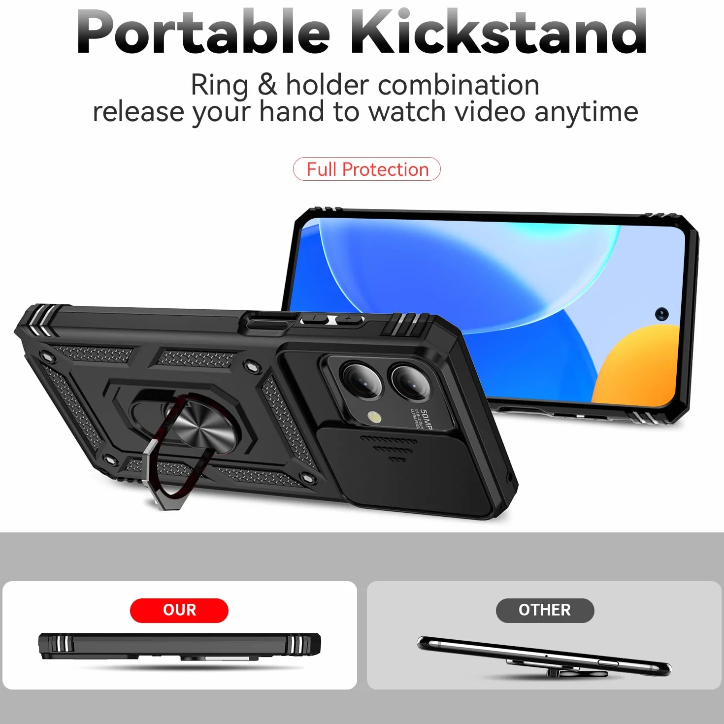 SunStory Etui do Motorola Moto G Stylus 5G 2023 z osłoną ekranu ze szkła hartowanego, osłoną aparatu przesuwnego i podpórką, [klasa wojskowa] etui na telefon do Moto G Stylus 5G 2023 (czarne)