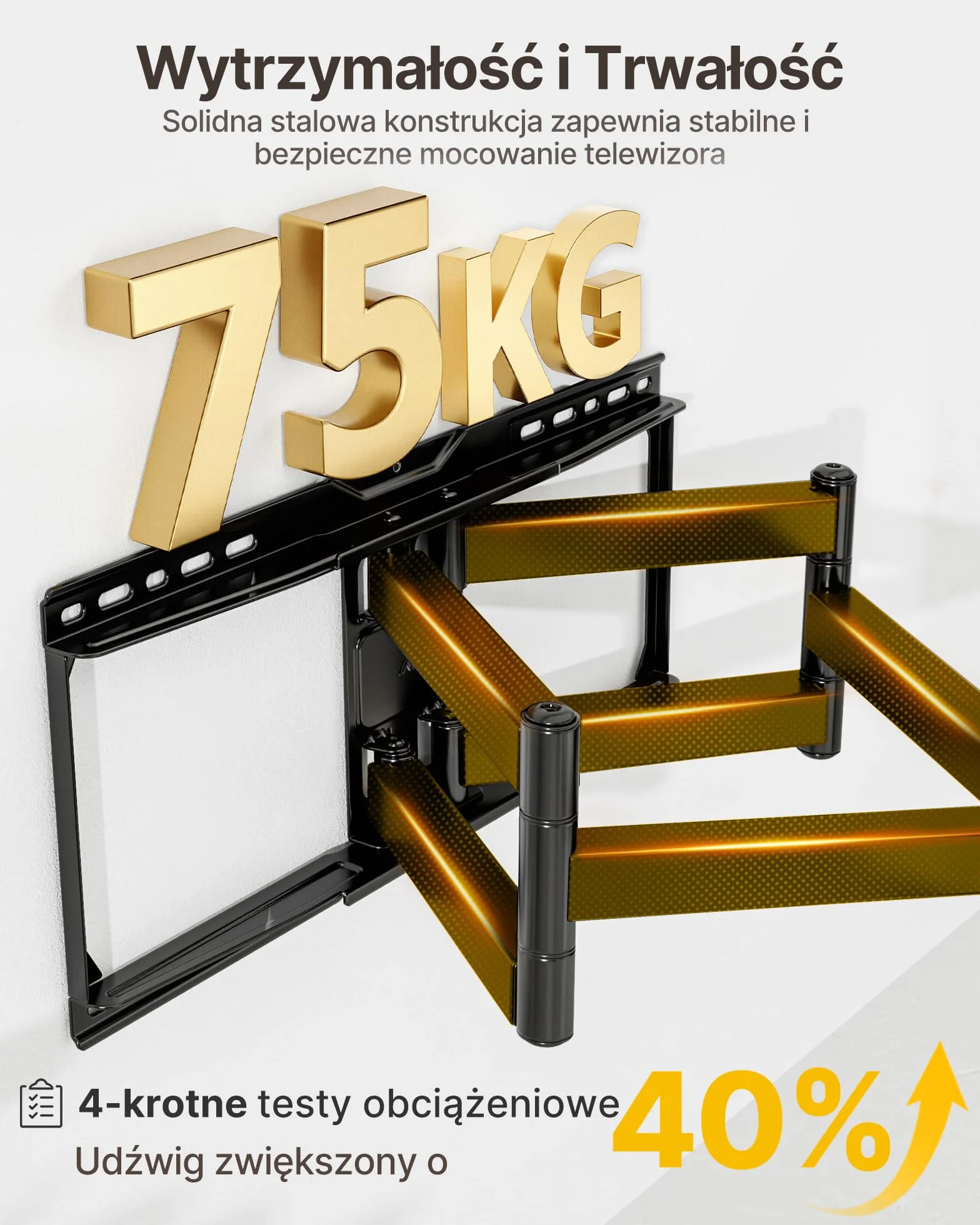 monTEK Uchwyt ścienny do telewizorów 37–90cali do 75 kg,maks.VESA600x400mm | 2026 New,Full Motion,Heavy Duty,Extended 638mm Dual Arm,Tool-Free Tilt & Swivel,Easy Assembly,Tools included