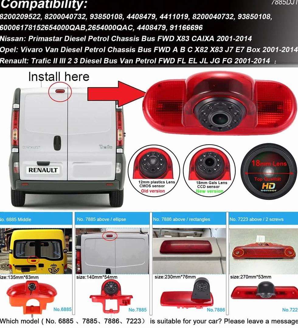 Super HD lampa hamowania zestaw z monitorem LCD 4,3 cala, kamera cofania zamiennik do Renault Trafic II III Diesel Petrol FWD FL EL JL JG FG/Opel Vivaro Diesel Petrol Chassis FWD A B C X82 X83 J7 E7