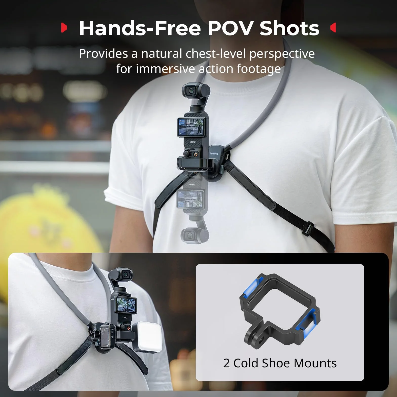 SMALLRIG Magnetyczny uchwyt na szyję z paskiem na klatkę piersiową do kamer sportowych i wideoblogowania z perspektywy użytkownika bez użycia rąk do DJI Pocket 4/3/Action 4/5, Hero 13– 5567