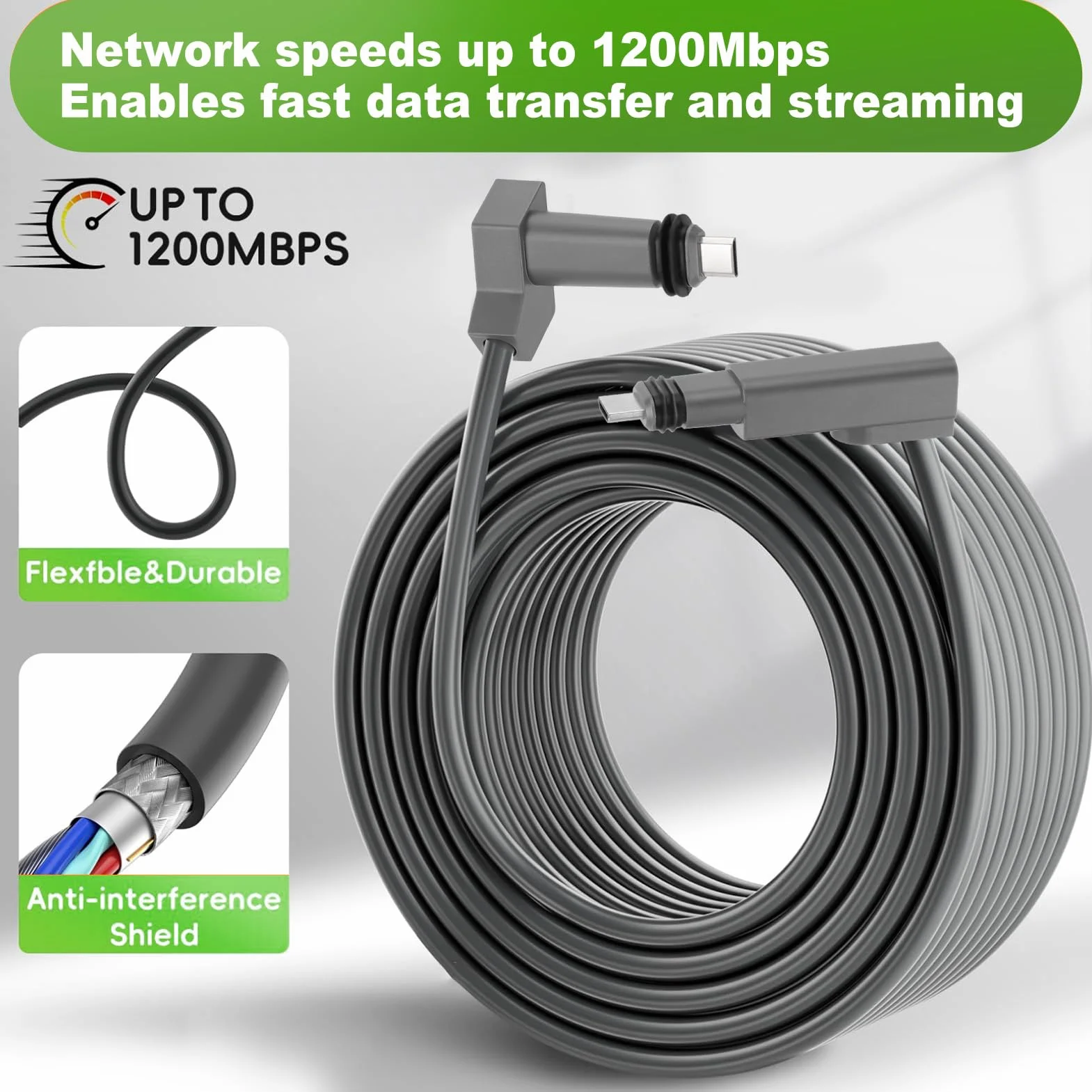 Kabel do Gen 2, Kabel Zastępczy do Satelity o Prędkości 1200Mbps, wodoodporność IP68, Przedłużacz do Prostokątnego Satelity V2 (150FT (46M))