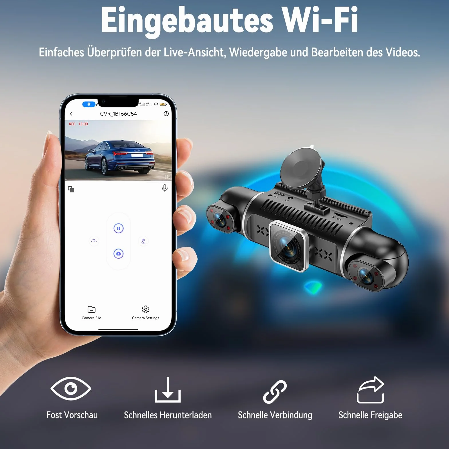Kamera samochodowa 360° z przodu, z tyłu, 4-kanałowa kamera samochodowa FHD 4K + 1080Px3, bezpłatna karta SD 64 GB, szeroki kąt widzenia 4 x 140°, widoczność w nocy WDR (8 diod IR), czujnik G