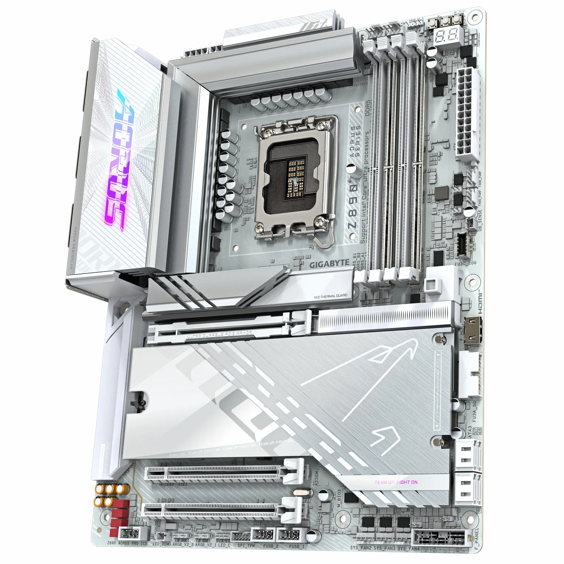 Płyta główna GIGABYTE Z890 AORUS Pro Ice - kompatybilna z procesorami Intel Core Ultra (seria 2), 16+1+2 fazy VRM, do 9500 MHz DDR5 (OC), 1xPCIe 5.0 + 4xPCIe 4.0, Wi-Fi 7, LAN 5 GbE, Thunderbolt 4