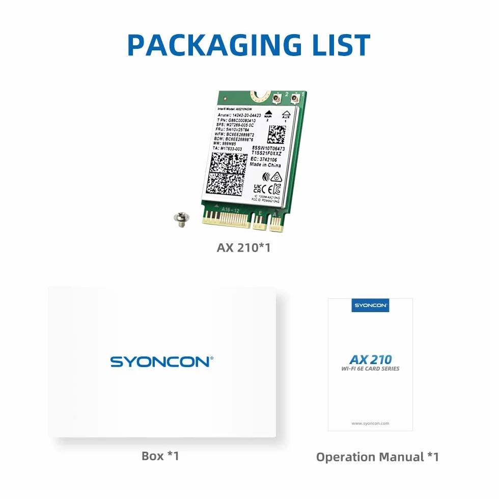 Karta WiFi AX210NGW, Wi-Fi 6E 11AX, rozszerzenie do 6 GHz MU-MIMO Tri-Band adapter sieciowy z Bluetooth 5.3
