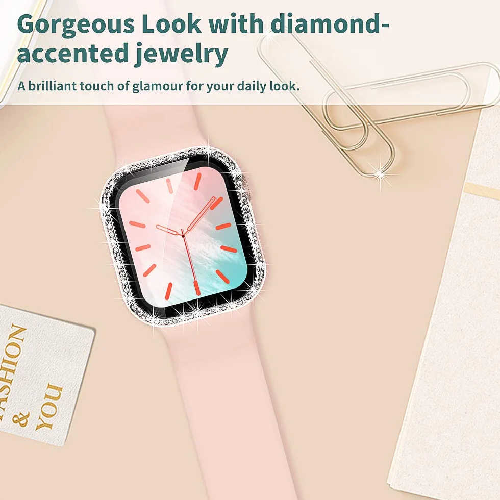 TOCOL 2-pak etui kompatybilne z Apple Watch Series 6/5/4/3/2/1/SE, osłona ekranu ze szkła hartowanego, diamentowa osłona twarzy