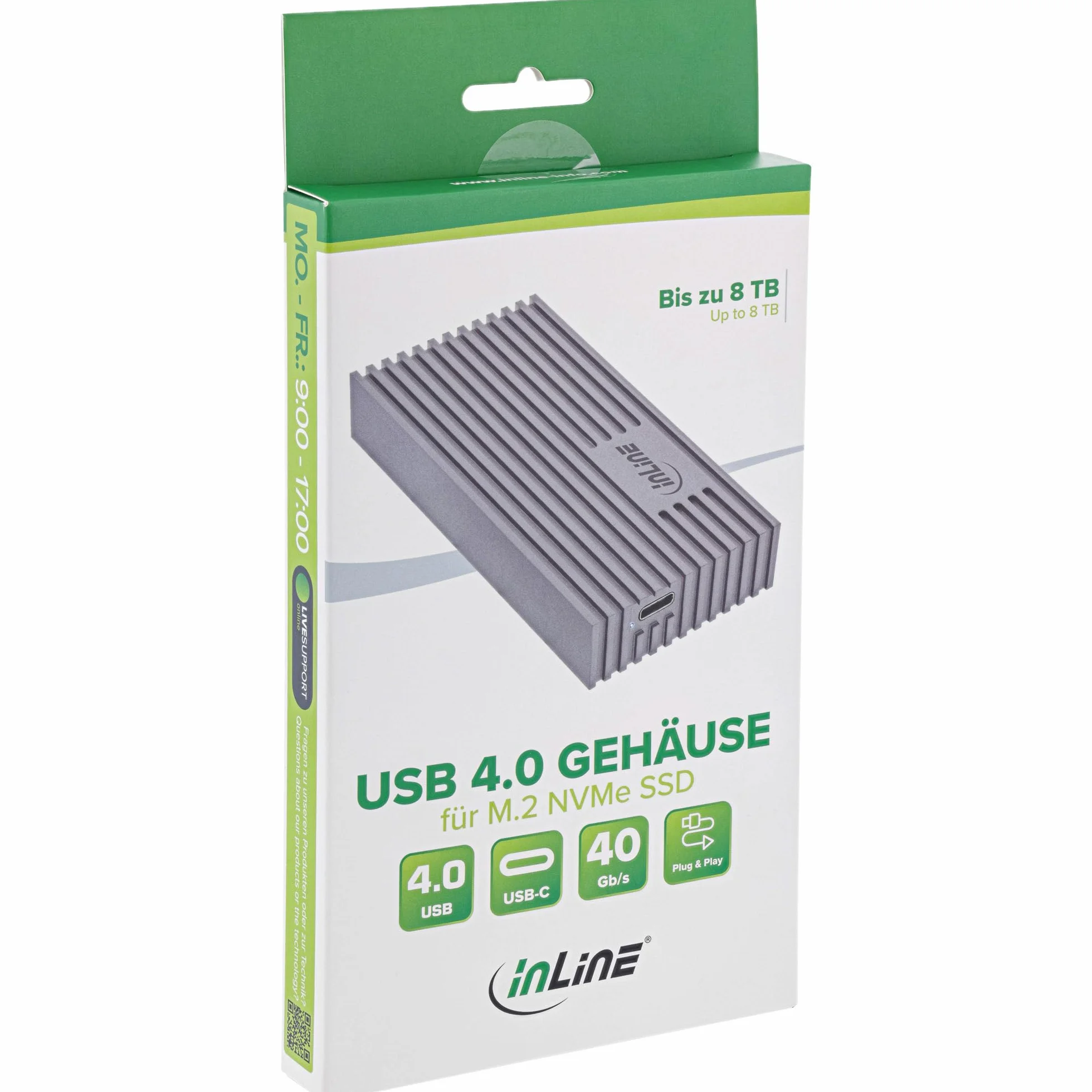 InLine Obudowa USB4 M.2 SSD, USB-C do M.2 NVMe, aluminium, do 40 Gb/s, kompatybilny z Thunderbolt 3/4, w zestawie zestaw akcesoriów, 00031J