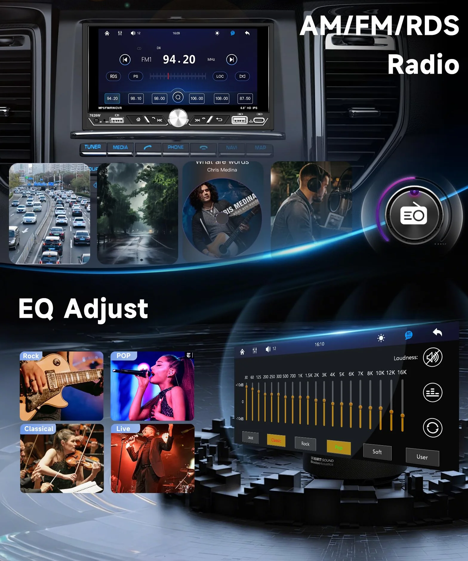 VECHTEL Radio samochodowe 2 Din z bezprzewodowym samochodem z funkcją Carplay z systemem Android, 6,8" IPS HD, ekran dotykowy stereo, samochody, obsługa Bluetooth 5.2 FM/AM/RDS 2USB / typ C Mirror