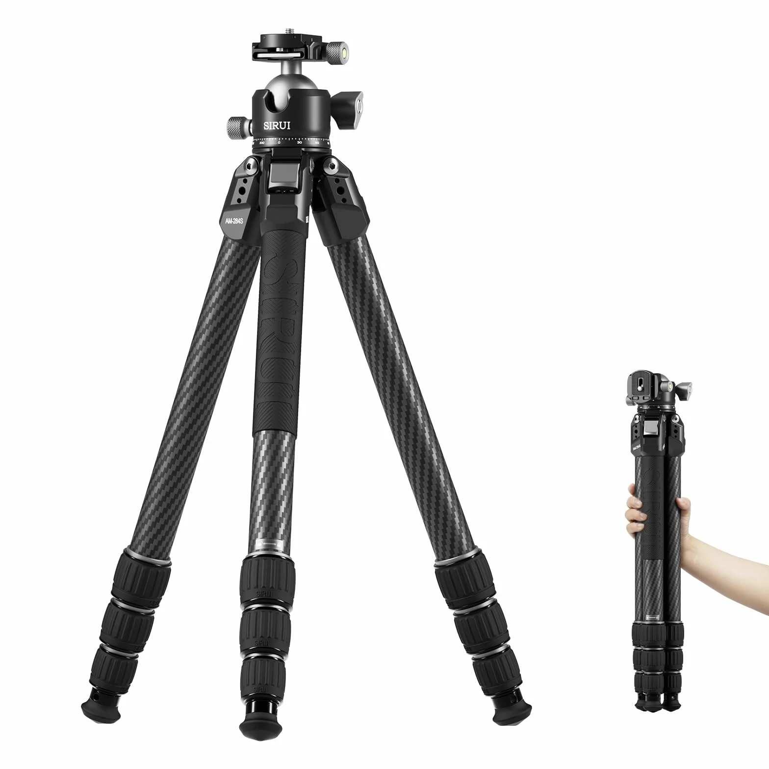SIRUI Profesjonalny statyw z włókna węglowego z niskoprofilową głowicą kulkową 43mm, maksymalna wysokość 50.4" (128 cm), ładowność 20 kg (44 lbs) - ultra stabilny dla aparatów DSLR, bezlusterkowych