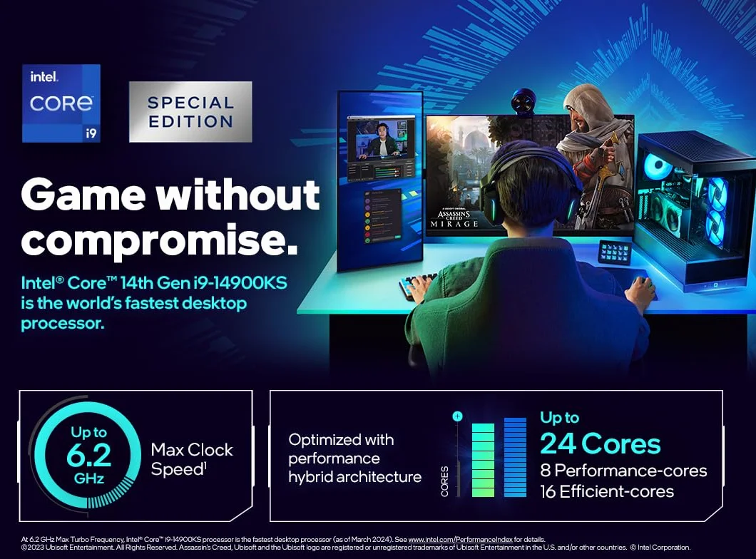 Intel® Core™ i9-14900KS, procesor do komputerów stacjonarnych, 24 rdzenie (8 rdzeni P + 16 rdzeni E-Core) 36 MB pamięci podręcznej, do 6,2 GHz