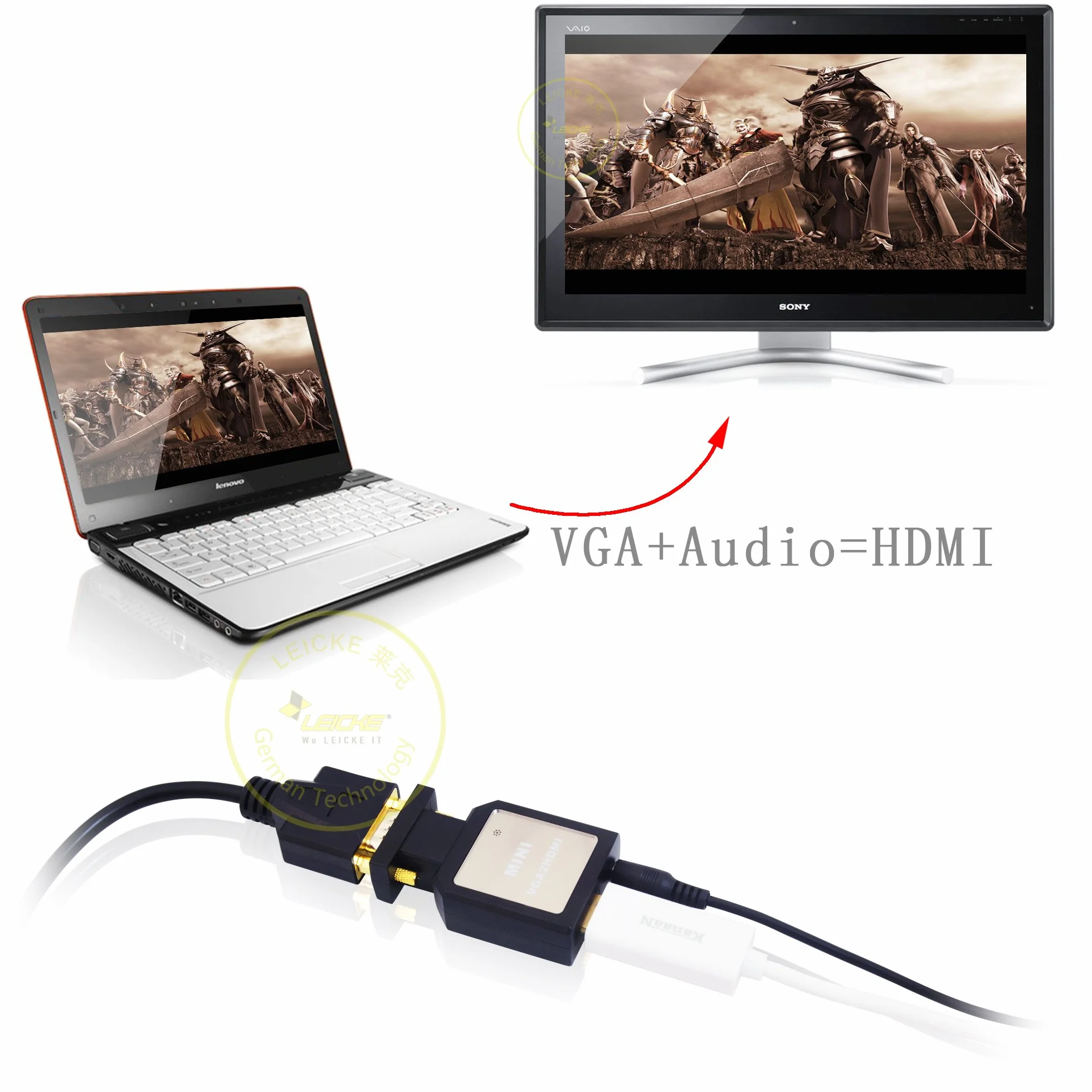 Leicke KN39752 konwerter VGA na HDMI Full HD | konwerter wideo | z Audio Line In